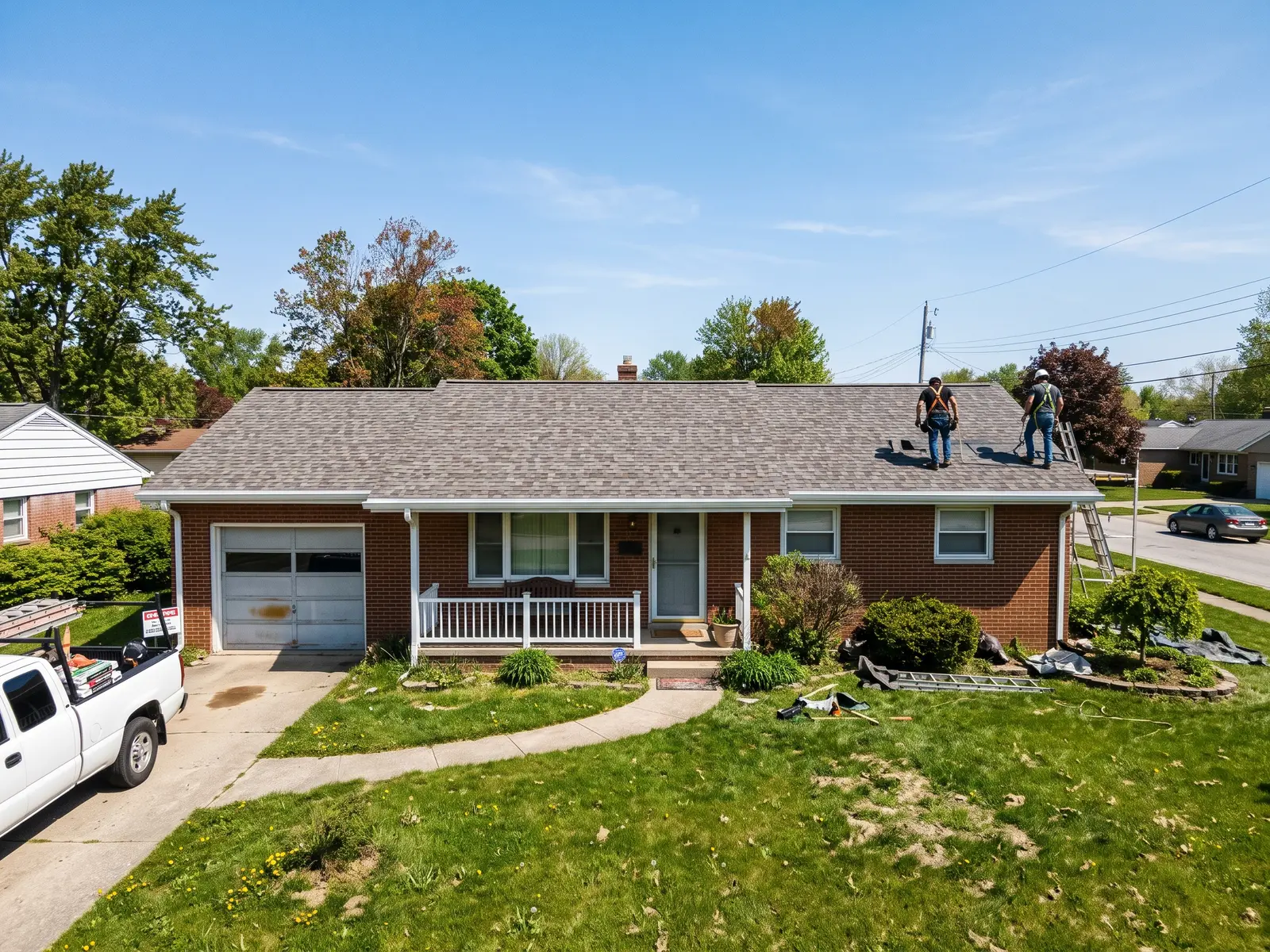New architectural asphalt shingle roof on a Fort Wayne home with fresh ridge vent and drip edge